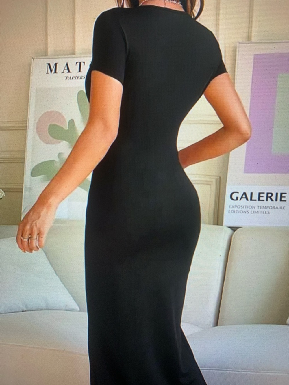 Elegant Black Short-Sleeve Maxi Dress - Picture 4 of 5